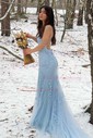 Black Mermaid Scoop Neck Backless Tulle Prom Dresses With Appliques