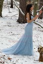 Black Mermaid Scoop Neck Backless Tulle Prom Dresses With Appliques