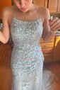 Black Mermaid Scoop Neck Backless Tulle Prom Dresses With Appliques