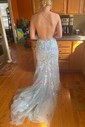 Black Mermaid Scoop Neck Backless Tulle Prom Dresses With Appliques