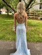 Black Mermaid Scoop Neck Backless Tulle Prom Dresses With Appliques