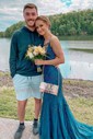 Black Mermaid Scoop Neck Backless Tulle Prom Dresses With Appliques