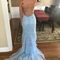 Black Mermaid Scoop Neck Backless Tulle Prom Dresses With Appliques