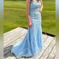 Black Mermaid Scoop Neck Backless Tulle Prom Dresses With Appliques
