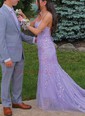 Black Mermaid Scoop Neck Backless Tulle Prom Dresses With Appliques