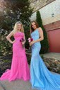 Mermaid Scoop Neck Backless Tulle Prom Dresses With Appliques