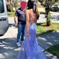 Mermaid Scoop Neck Backless Tulle Prom Dresses With Appliques