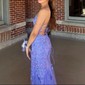 Mermaid Scoop Neck Backless Tulle Prom Dresses With Appliques