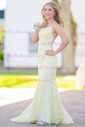 Mermaid Scoop Neck Tulle Beaded Prom Dresses With Appliques