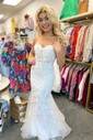 Mermaid Strapless Tulle Corset Prom Dresses With Appliques