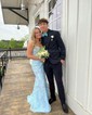 Mermaid Strapless Tulle Corset Prom Dresses With Appliques
