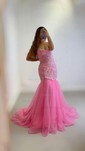 Mermaid Strapless Tulle Corset Prom Dresses With Appliques