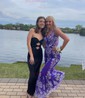 Mermaid V-neck Backless Tulle Prom Dresses With Appliques