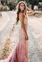 Mermaid Scoop Neck Backless Tulle Prom Dresses With Appliques