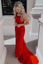 Mermaid Scoop Neck Backless Tulle Prom Dresses With Appliques