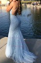 Mermaid Scoop Neck Backless Tulle Prom Dresses With Appliques