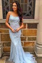 Mermaid Scoop Neck Backless Tulle Prom Dresses With Appliques