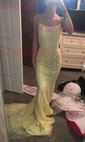 Mermaid Scoop Neck Backless Tulle Prom Dresses With Appliques