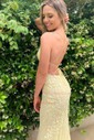 Mermaid Scoop Neck Backless Tulle Prom Dresses With Appliques