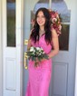 Mermaid V-neck Backless Tulle Prom Dresses With Appliques