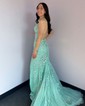 Mermaid Scoop Neck Backless Tulle Prom Dresses With Appliques
