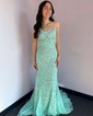 Mermaid Scoop Neck Backless Tulle Prom Dresses With Appliques