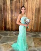 Mermaid Scoop Neck Backless Tulle Prom Dresses With Appliques