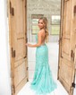 Mermaid Scoop Neck Backless Tulle Prom Dresses With Appliques