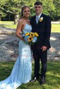 Mermaid Scoop Neck Backless Tulle Prom Dresses With Appliques