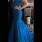 Mermaid V-neck Tulle Prom Dresses With Appliques