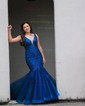 Mermaid V-neck Tulle Prom Dresses With Appliques