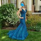 Mermaid V-neck Tulle Prom Dresses With Appliques