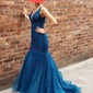 Mermaid V-neck Tulle Prom Dresses With Appliques