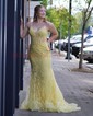 Mermaid V-neck Lace Corset Prom Dresses With Appliques