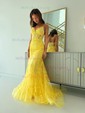Mermaid V-neck Lace Corset Prom Dresses With Appliques