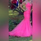 Mermaid V-neck Tulle Prom Dresses With Appliques
