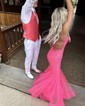 Mermaid V-neck Tulle Prom Dresses With Appliques