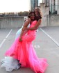 Mermaid V-neck Tulle Prom Dresses With Appliques