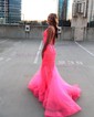 Mermaid V-neck Tulle Prom Dresses With Appliques