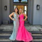 Mermaid V-neck Tulle Prom Dresses With Appliques