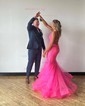 Mermaid V-neck Tulle Prom Dresses With Appliques