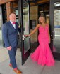 Mermaid V-neck Tulle Prom Dresses With Appliques