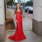 Mermaid Strapless Tulle Prom Dresses With Appliques