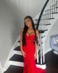 Mermaid Strapless Tulle Prom Dresses With Appliques