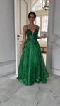 Ball Gown V-neck Glitter Tulle Prom Dresses