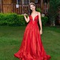 Ball Gown V-neck Glitter Tulle Prom Dresses