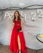 Princess Strapless Tulle Ruffle Prom Dresses