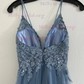 Ball Gown V-neck Glitter Tulle Prom Dresses with Appliques