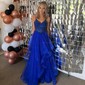 Princess V-neck Tulle Ruffle Prom Dresses with Appliques