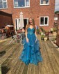 Princess V-neck Tulle Ruffle Prom Dresses with Appliques